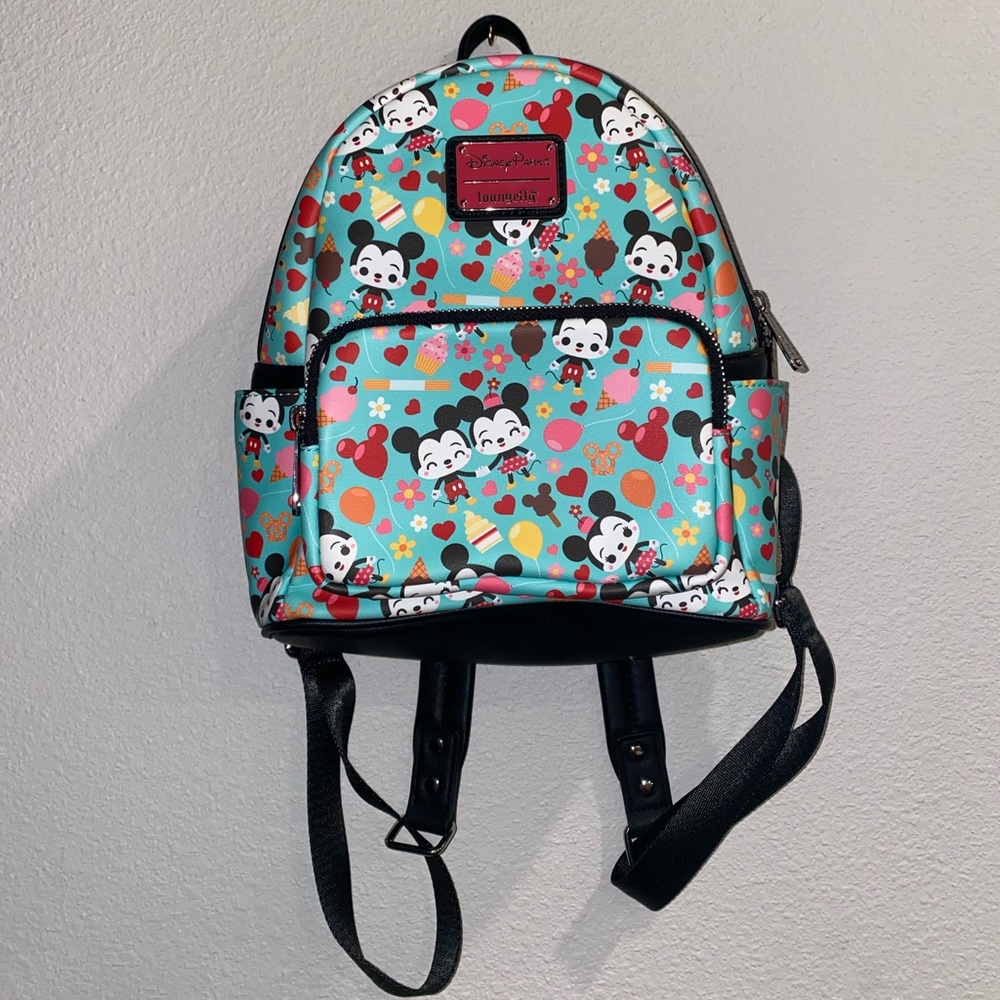 Loungefly Mickey Mouse Minnie Mouse Snacks Chibi Teal Mini Backpack
